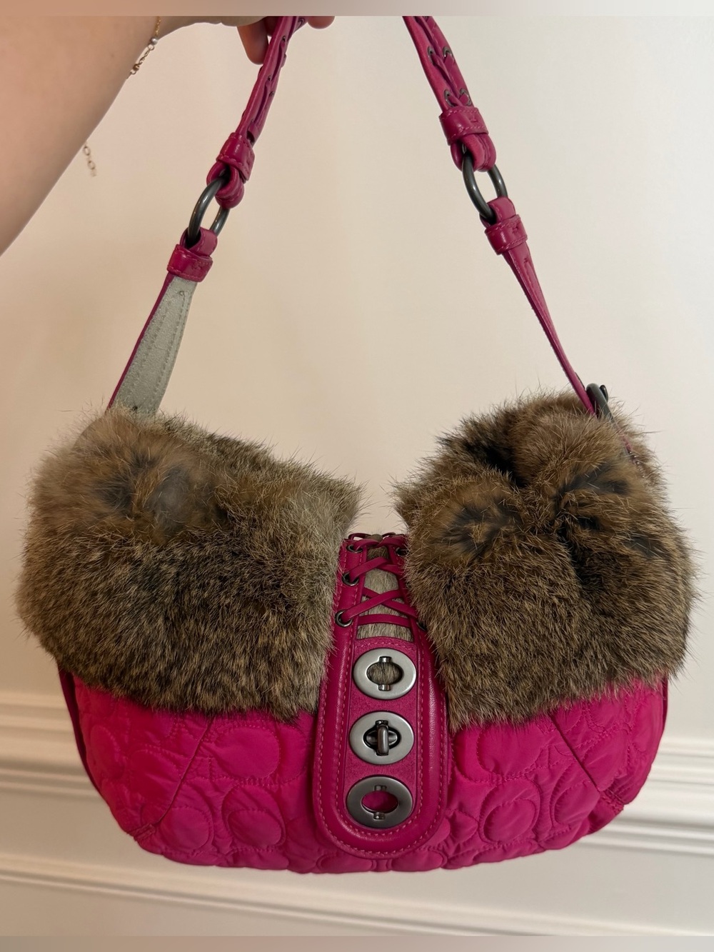 Vintage Coach Soho Rabbit-fur Hobo Bag